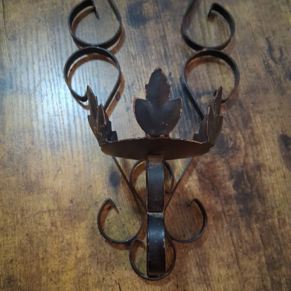 Vtg Gothic Wrought Iron Scroll Spanish Revival Wall Sconce Candleholders x2 READ